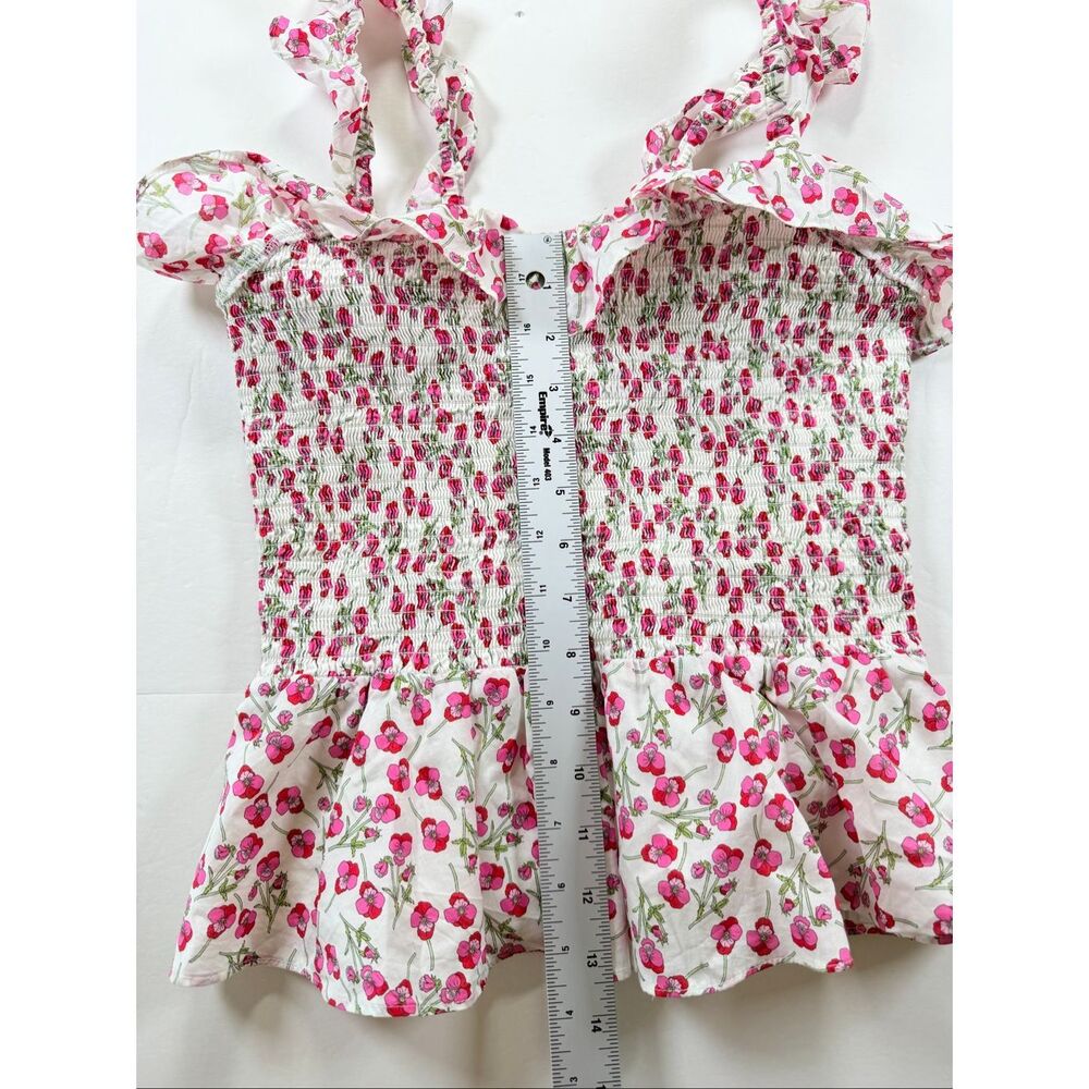 J.Crew Liberty Fabric Floral Smocked Ruffle Top XXS White Pink Cotton Preppy EUC - Picture 6 of 8